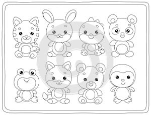 Set of funny baby animal characters Kawaii