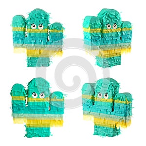 Set with funny cactus shaped pinatas on white background photo