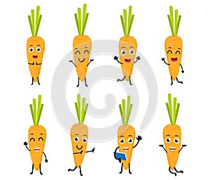 Set of funny carrot vegetable cartoon character