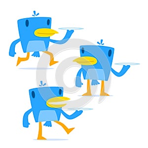Set of funny cartoon blue bird