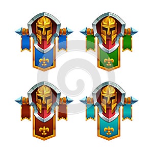 Set of funny cartoon colored coat of arms isolated on white background.