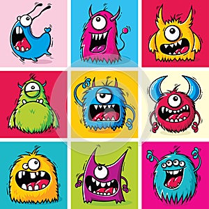 Set of funny cartoon furry monsters