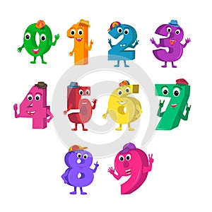 Set of funny cartoon numbers characters
