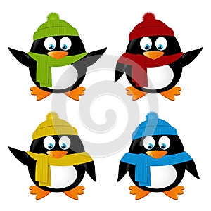 Set of funny cartoon penguins