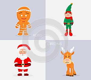 Set of funny cartoon Santa Claus and Christmas characters. Vector of Animal and Character for Christmas