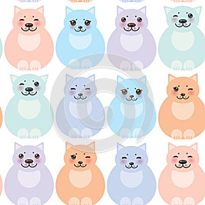 Set funny cats, pastel colors on white background