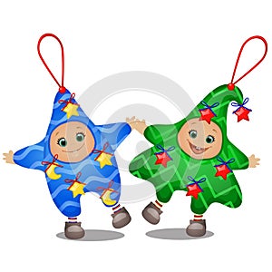 Set of funny Christmas costumes for boys and girls kindergarten isolated on a white background. Sketch of Christmas