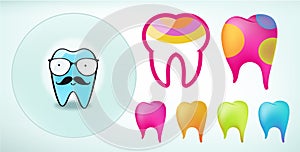 Set of funny colored teeth icons