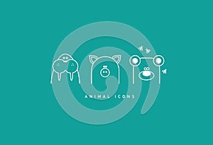 Set of funny contour animal icons