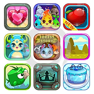 Set of funny cool app store game icons