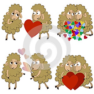 Set of funny couples of sheeps for Valentine