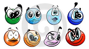 Set of funny emoticons in cartoon style on a white background