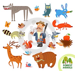 Set funny forest little animals. Cartoon character