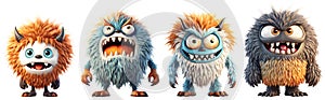 Set of funny furry angry monsters