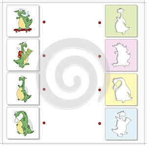 Set of funny green dragons. Educational game for kids