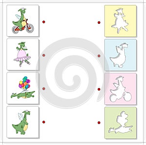 Set of funny green dragons. Educational game for kids