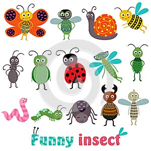 Set of with funny insect