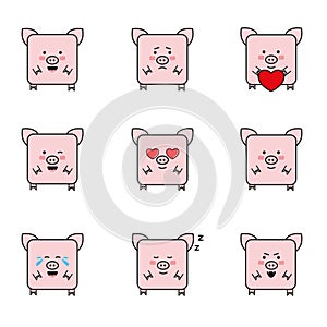 Set of funny 9 pigs icons photo