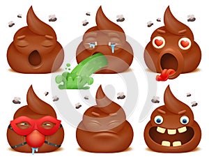Set of funny poo emoticon cartoon characters photo