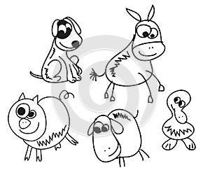 Set of Funny Sketch Animals