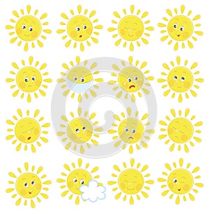 Set of funny sun emoticons