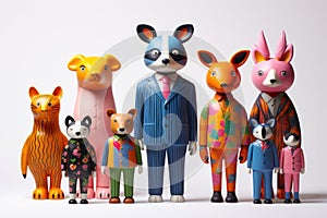 Set of funny toy animals in the 3D Memphis Style