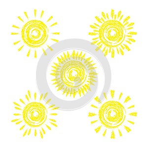 Set of funny vector doodle sun. To design your ideas.