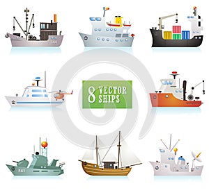 Set of funny vector ships in cartoon style photo