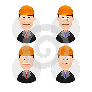Set funny wacky face business engineer professional expression avatar