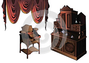 Set of furniture with curtain