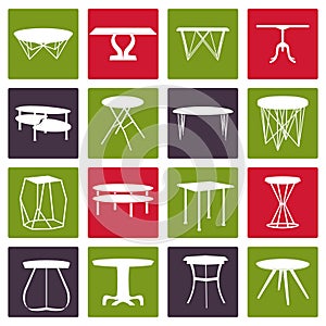 Set of furniture silhouettes.Table collection
