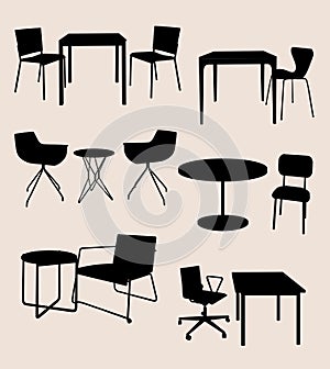 Set of furniture. Tables and chairs. silhouette