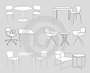 Set of furniture. tables and chairs. sketch vector