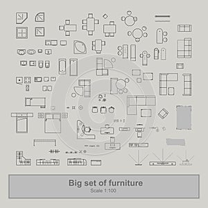 Set of furniture top view for apartments plan.