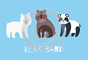 Set of furry friends. Polar bear, teddybear and panda. Vector illustration in flat style