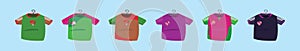 Set of futsal sports cartoon icon design template with various models. vector illustration isolated on blue background