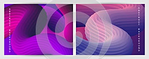 Set of futuristic abstract bright volumetric backgrounds. Body waves, cords. Creative modern background. Cover design
