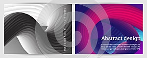 Set of futuristic abstract bright volumetric backgrounds. Body waves, cords. Creative modern background. Cover design