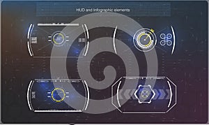 Set of futuristic blue infographics as head-up display. Display navigation elements for the web and app.