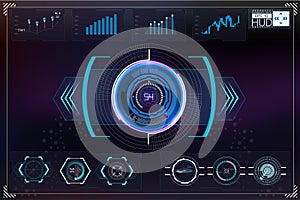 Set of futuristic blue infographics as head-up display. Display navigation elements for the web and app.