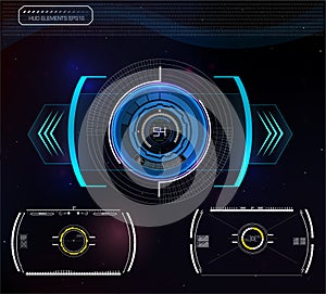 Set of futuristic blue infographics as head-up display. Display navigation elements for the web and app.