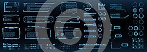 Set of futuristic digital HUD elements for user interface. Callouts, frames, pointers, circles, arrows, headers. Vector elements