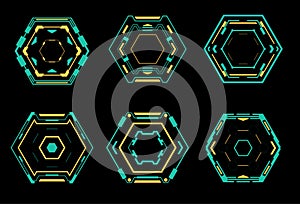 Set of futuristic hexagons for hud interface