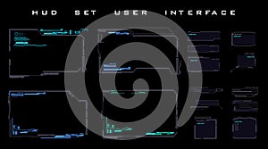 Set futuristic HUD frames and headers, UI UX for HUD UI. HUD user interface elements. Callouts, headers, frames, pointers, info an