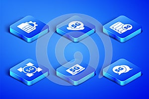 Set 5G network, Sim card setting, Laptop with, Phone and Server icon. Vector