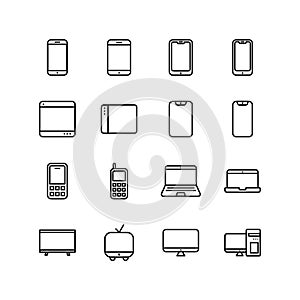 Set of gadget devices line icon design.