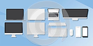 A set of gadgets. Computers, phones and tablets. photo