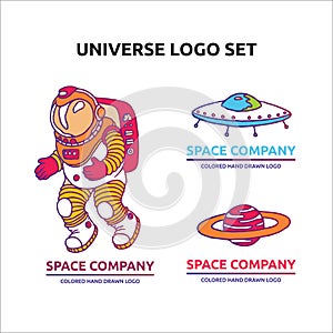 Set of galaxy cosmic elements astronaut, spaceship, planet univerce vector cartoon illustration space cosmos