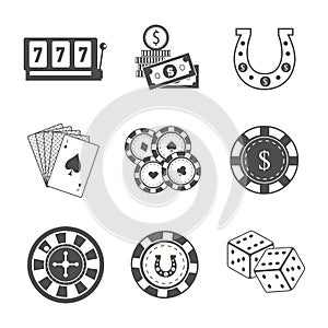 Set of Gambling Accessories Vector Illustrations.