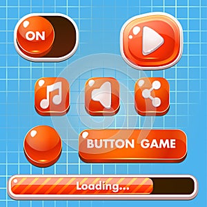 Set of game buttons, progress bars, boosters, icons for user interface design of computer, mobile games